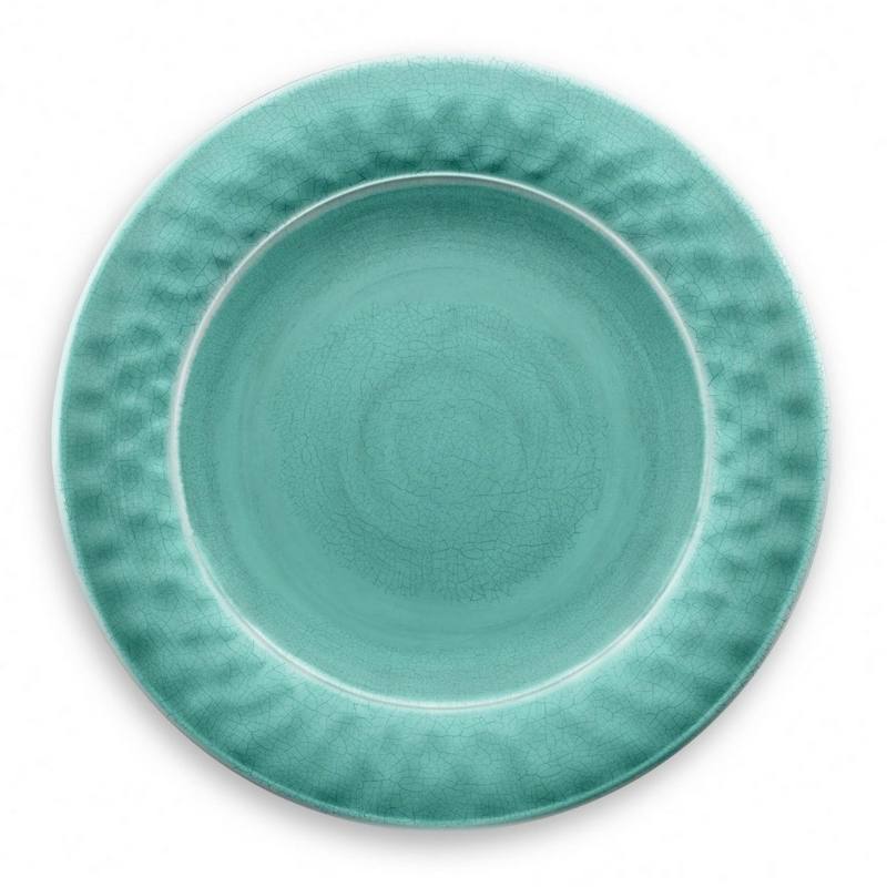 Kit 4 Prato De Jantar Melamina Craquelado Turquesa 27cm