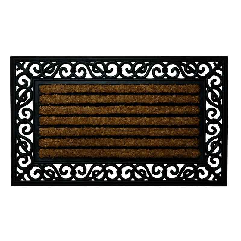 Tapete Capacho  Fibra Coco Detalhes Borracha Border Stripes