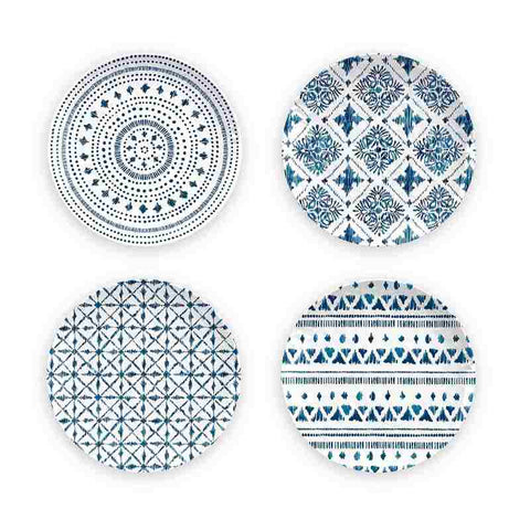 Kit 4 Pratos De Sobremesa Linha Indochina 22cm Azul E Branco
