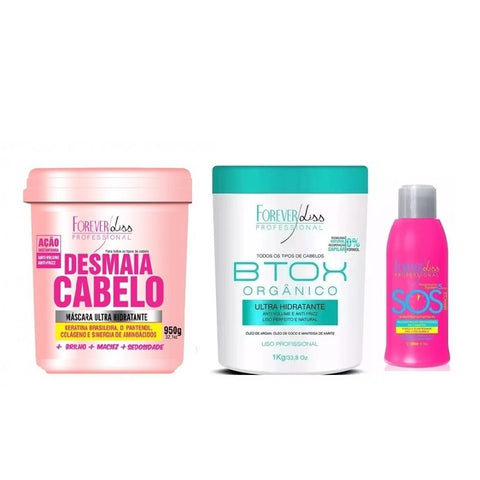 Kit=1 Desmaia Cabelo 950g+1 Btx Orgânico 1kg+1 Sos-for. Liss